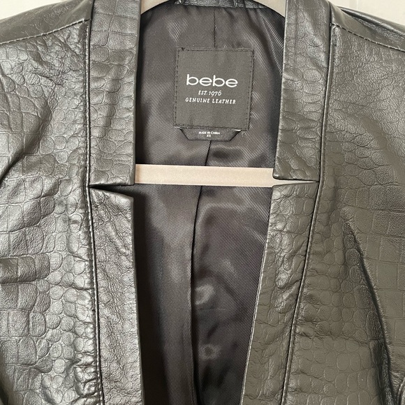 New Bebe Women's peplum black genuine leather blazer jacket XS - Picture 8 of 9